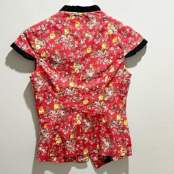 Vintage GAIL & GINNY Women’s Red Ditsy Floral Asian Inspired Blouse Top Size 9 - Picture 4 of 8